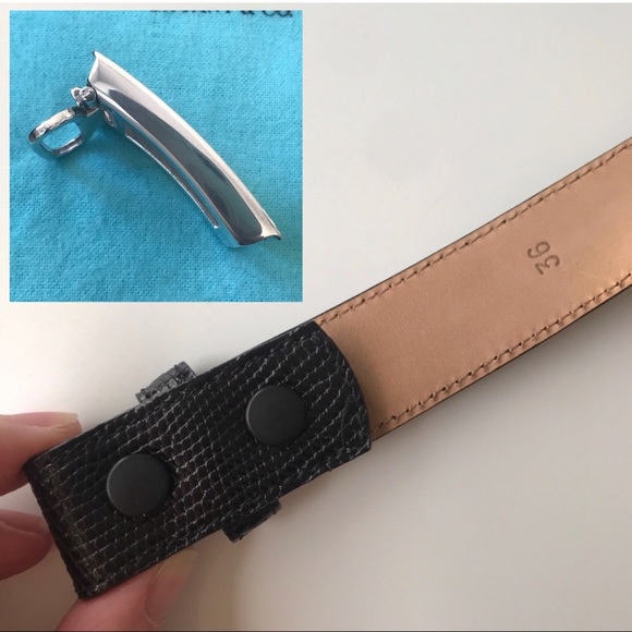 TIFFANY &Co RARE Sterling Buckle LIZARD Black Belt - Picture 5 of 8